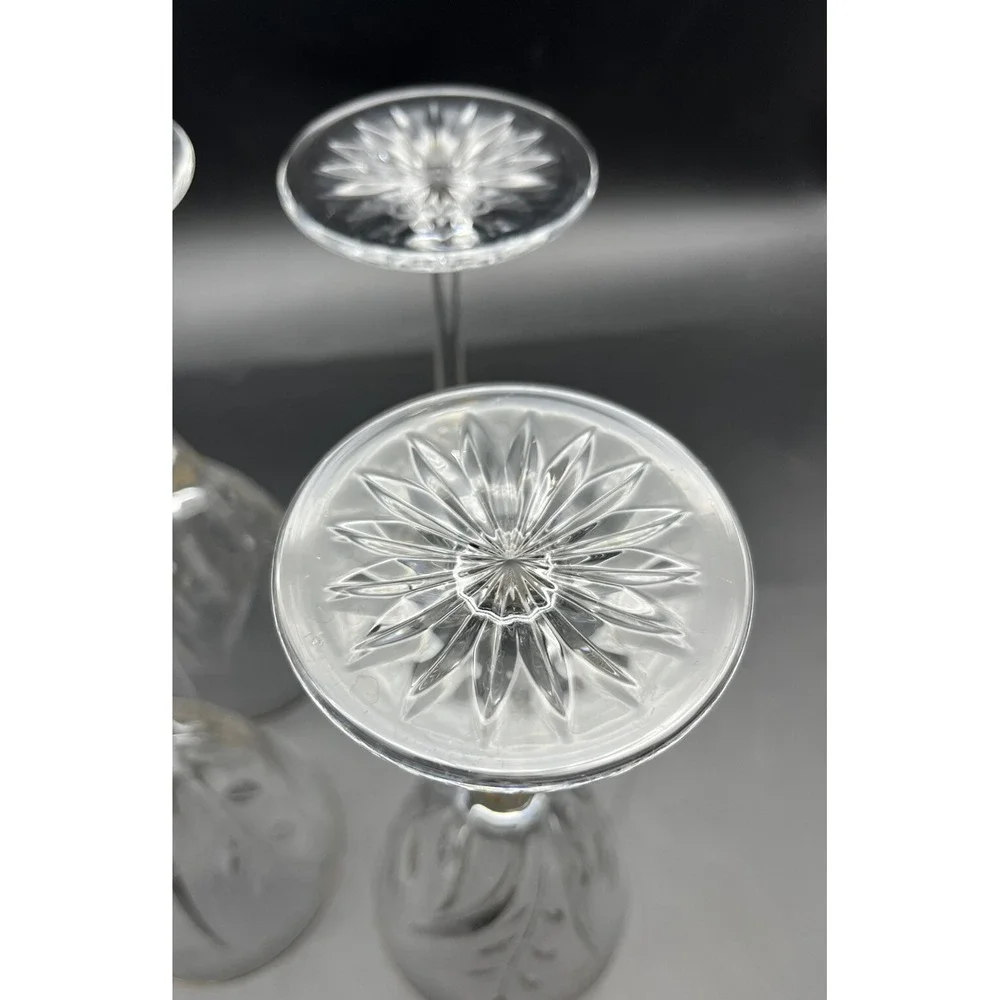 4 Vintage Mikasa Dune Grass Crystal Wine Glasses Stems w Gold Rim 8.5